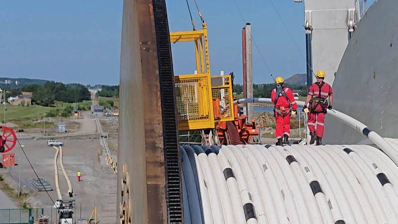 Reeling onboard Navca, Spoolbase in background. Images courtesy Chrysaor and Subsea 7