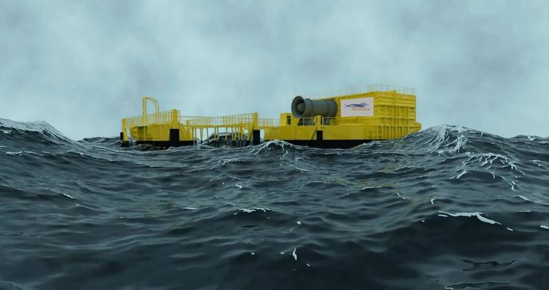 Render of WEDUSEA OceanEnergy OE35 wave energy device, due to launch in UK in summer 2025 (Credit: OceanEnergy)