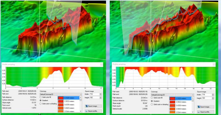 Rendered 3D bathymetric data products from an acoustic scan of a 19th century wooden barge. (Image courtesy of Guy Meadows/Michigan Technological University)