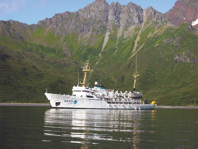 Research ship: Bathymetric data is collected from the surface and integrated with point-cloud data from drones. (Image courtesy of Steve Snow, Esri)