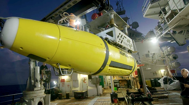 The AUV returns to the RV Petrel. (Photo courtesy of Paul G. Allen)