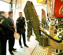 From left to right:  Captain David Pollock RN (DACOS), Geraint West (NOC Director of National Marine Facilities) and Commodore Guy Robinson RN (ACOS) during this week’s Royal Navy visit to the NOC
