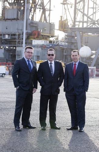 Left to right: Matt North, port manager at The Port of Dundee; Dave MacKay, executive chairman of PD&MS Energy; and Bruce Gill, managing director of Harlen.