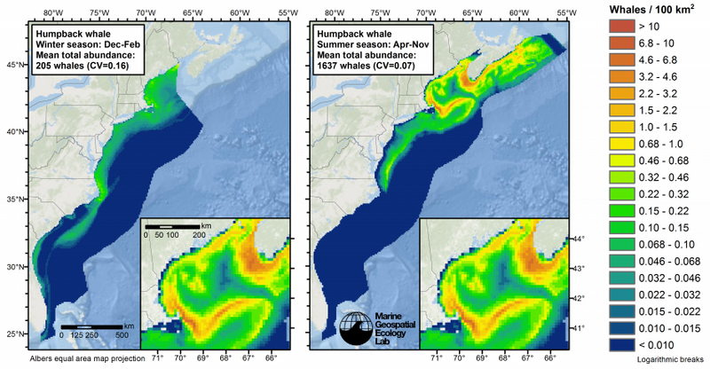 Seasonal density of humpback whales (Credit: Duke MGEL)