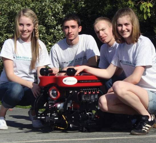 SeaTech 4-H club members proudly display their finished vehicle. Students must design, build and operate their ROV themselves and prove to judges they understand the process through a series of presentations and interviews. Photo courtesy of SeaTech 4-H