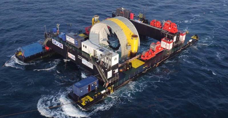 The Signature500 is mounted on the turbines that are operating in the EDF Paimpol-Bréhat project. This image was shot shortly before the deployment of the second turbine on the seabed. (Photo: EDF)