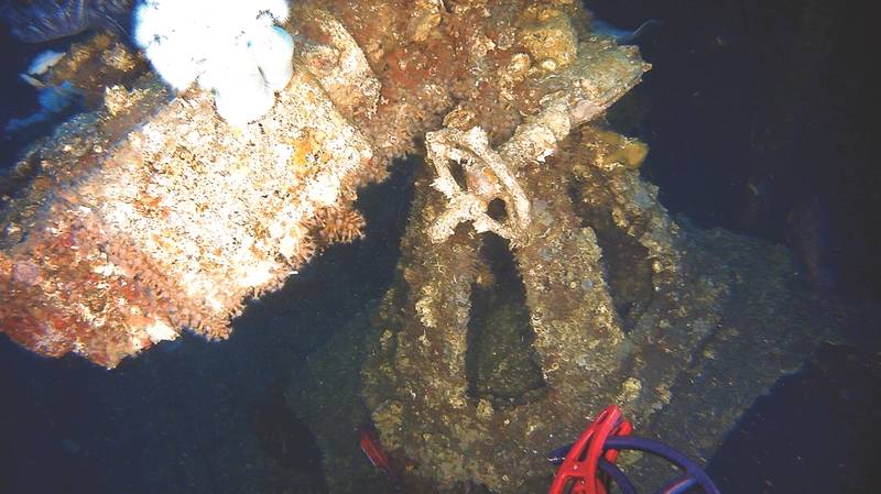 The “smoking gun” on the wreck of USS Conestoga, a single-purpose 3-inch/50 cal. naval rifle, lies dislodged and inside the ship. (Credit: Teledyne Seabotix/NOAA)