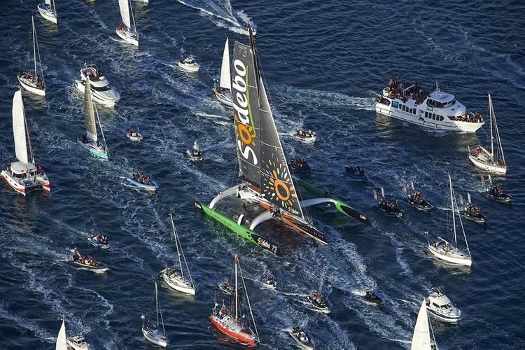Fig.1. Sodebo Ultim arrives home after Thomas Coville’s record-breaking trip. (Photo Credit: Team Sodebo)