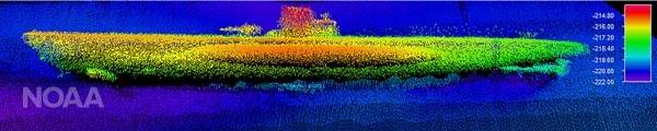 Sonar image of the German submarine U-576. (Credit: NOAA & SRI International)