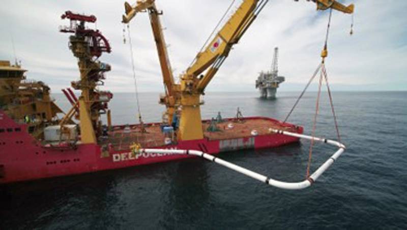 The 36in spool being installed using the Edda Freya.  Source:  Equinor.