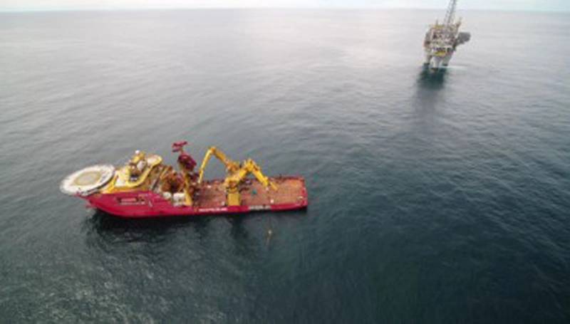 The 36in spool being installed using the Edda Freya.  Source:  Equinor.