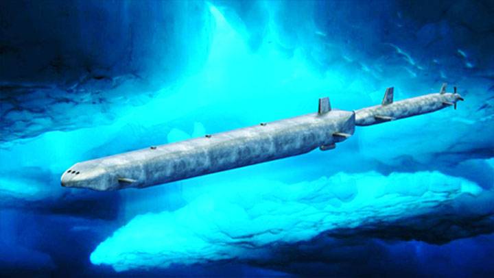 A submarine cargo system shows the cargo submarine being pushed by a nuclear powered submarine. It is using the propulsion and electrical power generated by the submarine's nuclear energy. The cargo submarine can travel under its own diesel/electric power when conditions are suitable. (Image: Novan Research)