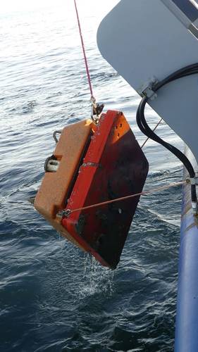 Successful anchor recovery at the OOI Pioneer Array aided by the Falcon. 
(Photo by Rebecca Travis, Woods Hole Oceanographic Institution)
