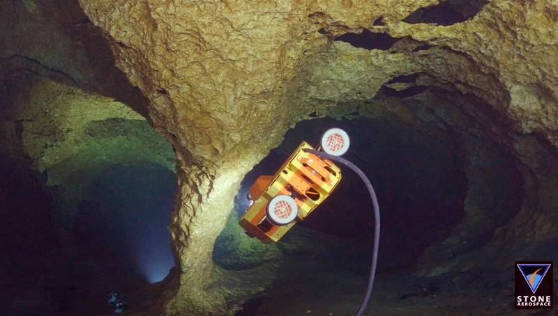 SUNFISH in a Cave, and the Data used for SLAM (Credit Stone Aerospace)
