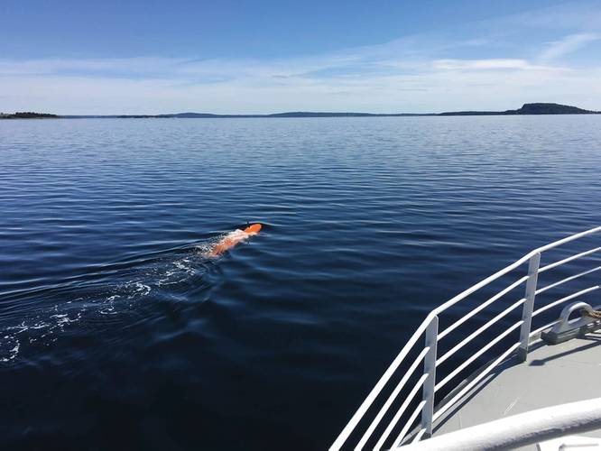 Super surveyor: a Kongsberg Maritime HUGIN makes its way to sea, autonomously. Photo: Kongsberg Maritime
