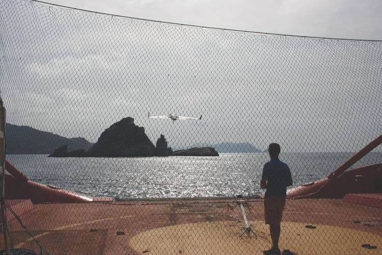 X8 UAV taking off from deck. The net is prepared for landing. (Photo courtesy: Javier Gilabert)