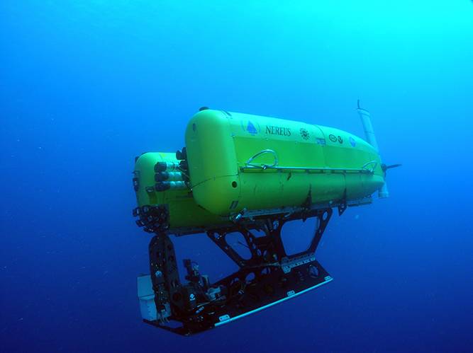 The team will use the deep-submergence vehicle, Nereus, to collect both biological and sediment samples. Nereus will stream imagery from its video camera to the ship via a fiber-optic filament about the width of human hair. This state of the art vehicle, developed by a team of engineers at WHOI, dove to the deepest part of the ocean—Challenger Deep in the Mariana Trench—on its first mission in May 2009. (Advanced Imaging and Visualization Laboratory, Woods Hole Oceanographic Institution)