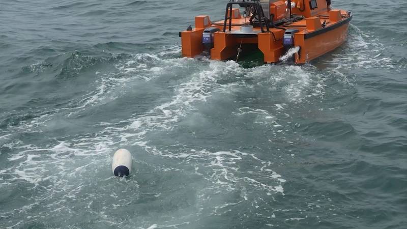 The Towing Rope for the Acoustic Equipment is Shortened When USV is Applied, Guaranteeing the Instrument's Safety, Photo courtesy OceanAlpha