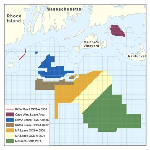 Map of the unsolicited offshore Massachusetts bids. (Source: BOEM)