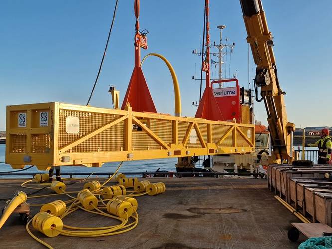 Verlume’s in-field resident AUV charging and communication station has been deployed as part of the Renewables for Subsea Power project in Scotland. Source: Verlume.