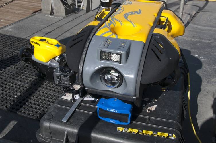 VideoRay Mission Specialist remotely operated vehicle (ROV) on board the NOAA R/V Shearwater. (Credit: Robert V. Schwemmer NOAA)