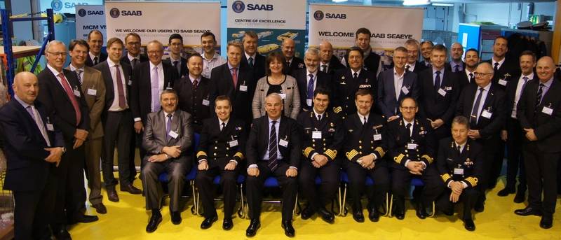 The visiting military and civilian specialists in mine countermeasures toured in groups to examine the technology on view. (Photo: Saab Seaeye)