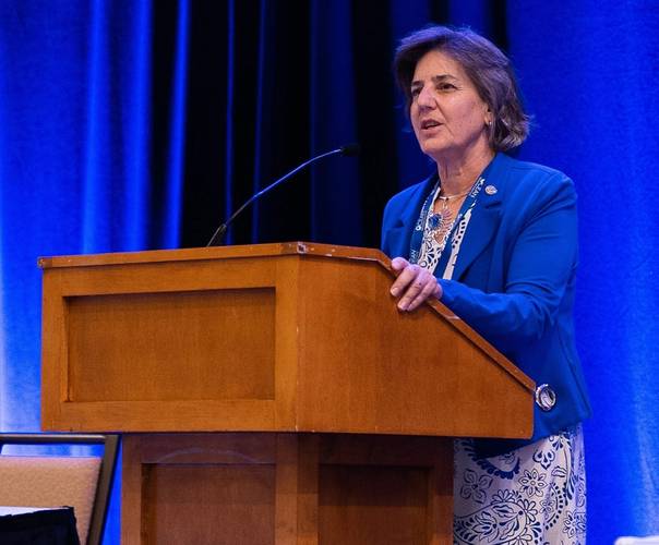 Dr. Anya Waite speaking at the OFI's Ocean Frontier 2022 event, which brought together global leaders in science, industry, policy, and philanthropy to discuss the next frontier of ocean-climate challenges. © Odum Idika

