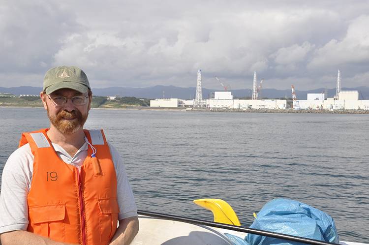 WHOI marine chemist Ken Buesseler, pictured on a research vessel off the coast of Japan in 2013, has been tracking the spread of radionuclides released from Fukushima since 2011. In October, Buesseler and the research team will return to Japan to redeploy more sediment traps. (Photo courtesy of Ken Buesseler)