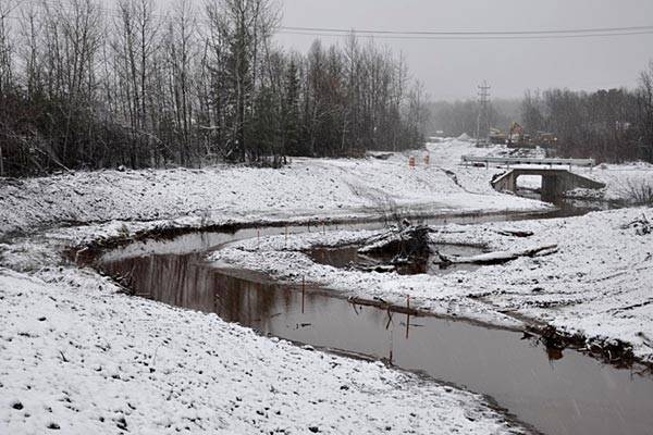 Winter 2013: Completed: New meandering stream and habitat structures. (Photo: EPA)