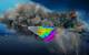 An artist’s depiction of LRAUV under sea ice. Using photo-chemical sensors, the robot scans the density of a billowing cloud of oil coming from an ocean floor well. The red and yellow objects are parts of a communication system consisting of antennas suspended under ice from a buoy installed on top of the ice.  Graphic by ADAC.