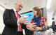 The Deputy First Minister with Dr Heidi Burdett at the Lyell Center’s aquarium laboratory. (Photo: Heriot-Watt University)