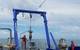 Figure 2 – The piston coring rig deployed over the stern, and just prior to sampling. Image courtesy of A. Evans.