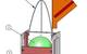 Figure 2.  Typical elements of a small Ocean Lander: (1) Spectra lifting bale, (2) 10” Command/Control/buoyancy sphere, (3) LED lights, (4) 10” Camera/instrument/buoyancy sphere, (5) counterweights, (6) expendable anchor, (7) drop chain, (8) release burnwires and mounts, and (9) recovery flag.  Small but mighty: with 10” glass spheres, this lander can travel to 10km. (Illustration of Picolander®, used with permission, Global Ocean Design.)