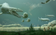 This marine scene shows an assortment of marine tetrapods that lived in Cretaceous oceans near the end of the "Age of Reptiles," including a sea turtle, an early flightless marine bird, a large mosasaur and a long-necked elasmosaur. (artwork by Karen Carr)