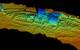 Coda Octopus 3-D Echoscope sonar, downward view of the shipwreck SS City of Chester with sternpost, (left side of sonar image) compound steam engine and boilers (in blue middle of sonar image), and bow (right side of sonar image). Credit: Coda Octopus/NOAA