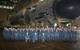 Officers and crew pose in front of submarine Illinois in November 2014 as the forward section of the submarine is moved to mate with the aft section. (Photo: General Dynamics Electric Boat)
