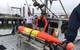 Onboard the research vessel, the 3-D oil scanning robot LRAUV is ready to test its new configuration. Photo by U.S. Coast Guard.
